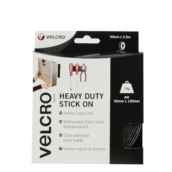 VELCRO® Brand Heavy Duty Stick On Tape 2.5m Black.  EC60245