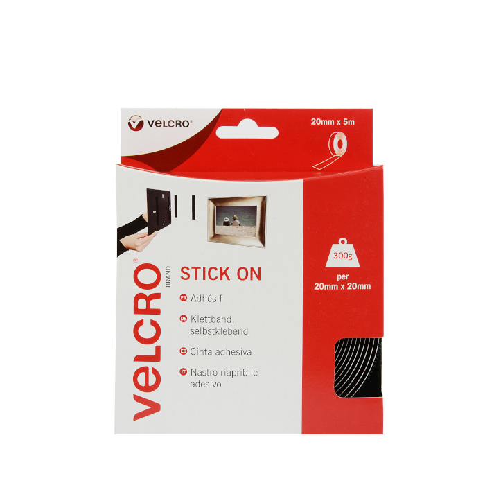 VELCRO® Brand Stick On Tape 5m Black.  EC60217.