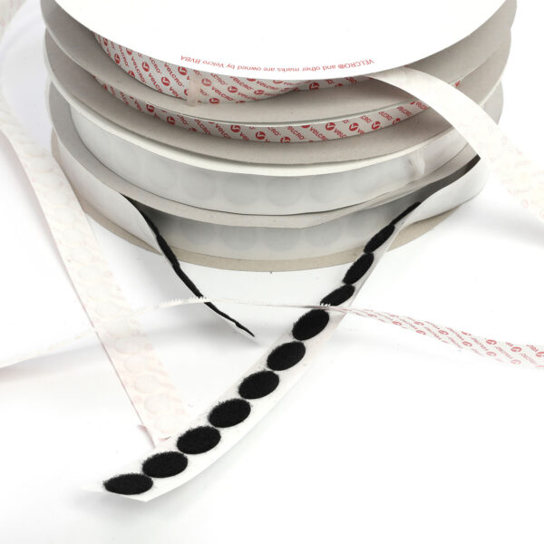 School VELCRO® Brand Stick On Coins 13mm White . Roll of 1550.